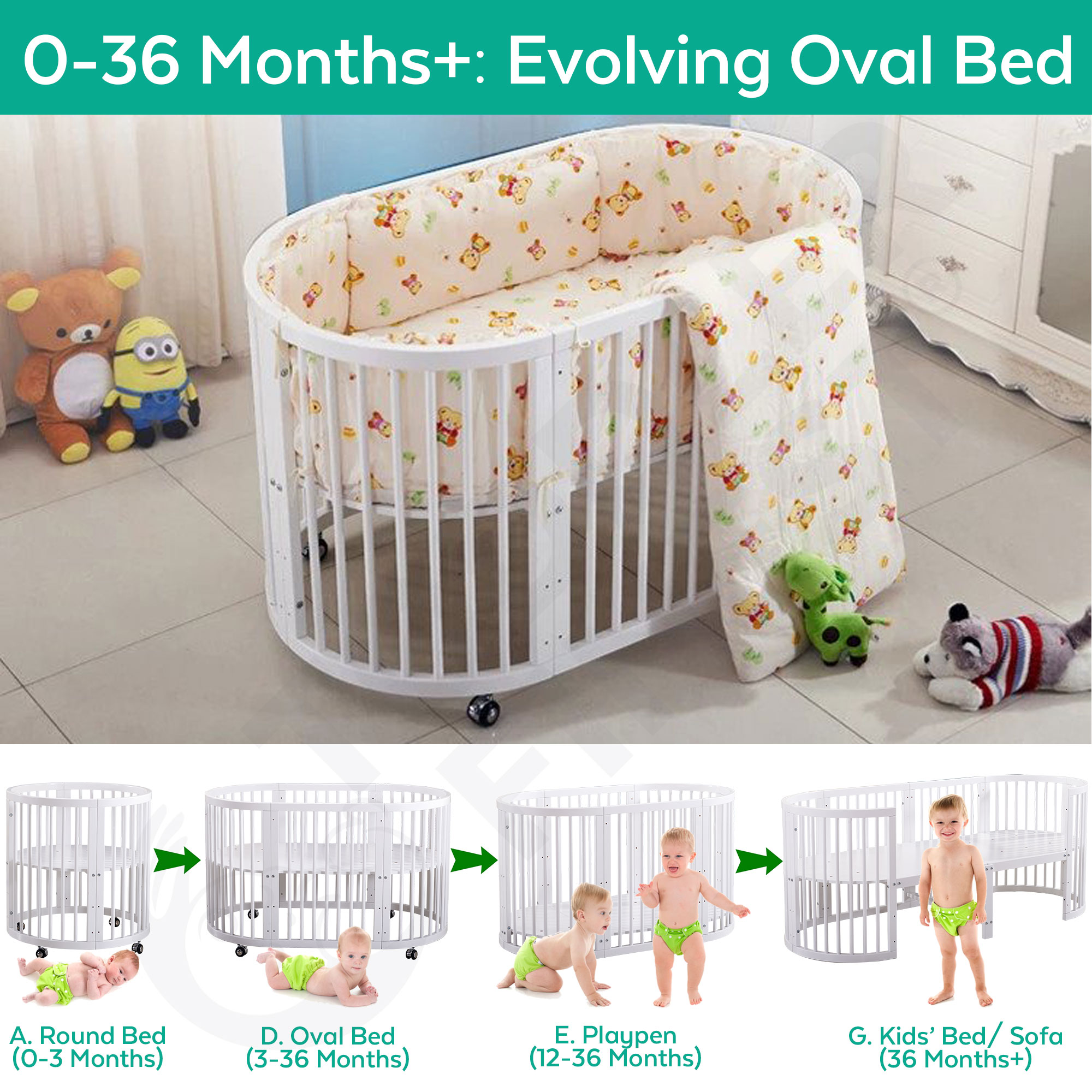 ️Get 20 Off ️ 9in1 Convertible Baby Crib Infant Round Bed, Side Bed, Oval Cot